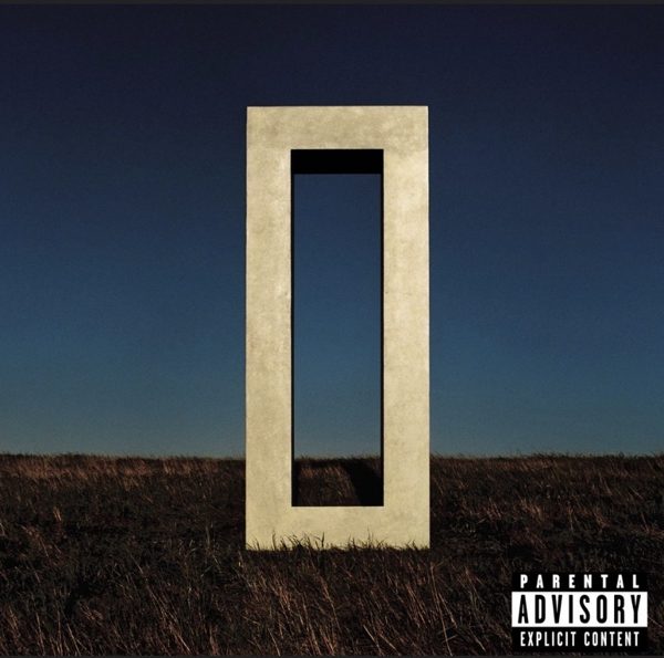 No Address, Time Doesn't Notice album cover: a concrete rectangular frame standing in a grass field at dusk