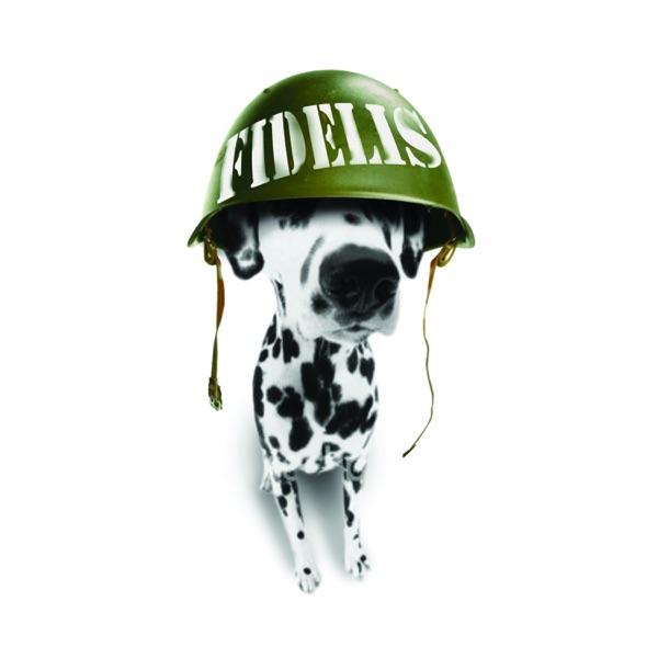 Pat Travers, Fidelis album cover: a Dalmatian wearing an army helmet that reads Fidelis